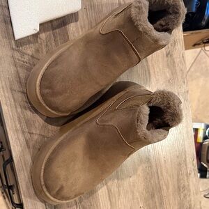 Brown Suede Fur-Lined Ankle Boots